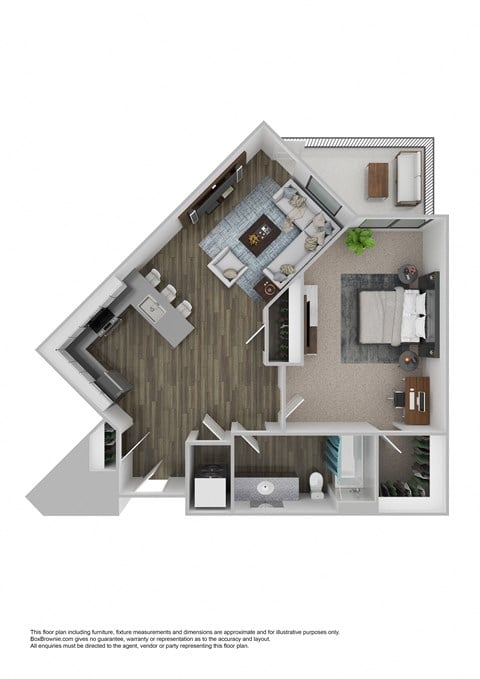 Floor plan for 1 bed, 1 bath, 719 sqft